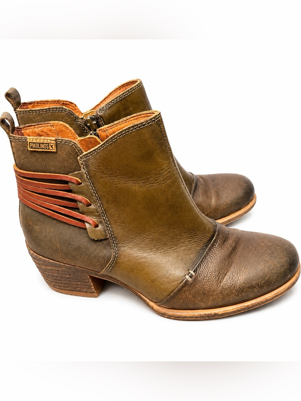 PIKOLINOS Baqueira Olive Green/Brown Leather Ankle Boots Booties Spain Size 40